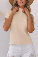 Lindsey Patch Pocket Ribbed Knit Short Sleeve Sweater.