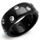 TK2196 IP Black(Ion Plating) Stainless Steel Ring With AAA Grade CZ in Clear.