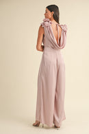 MABLE 3D Floral Applique Deep Cowl Neck Jumpsuit.