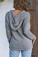 Collins v Neck Ribbed Drop Shoulder Hooded Sweater.