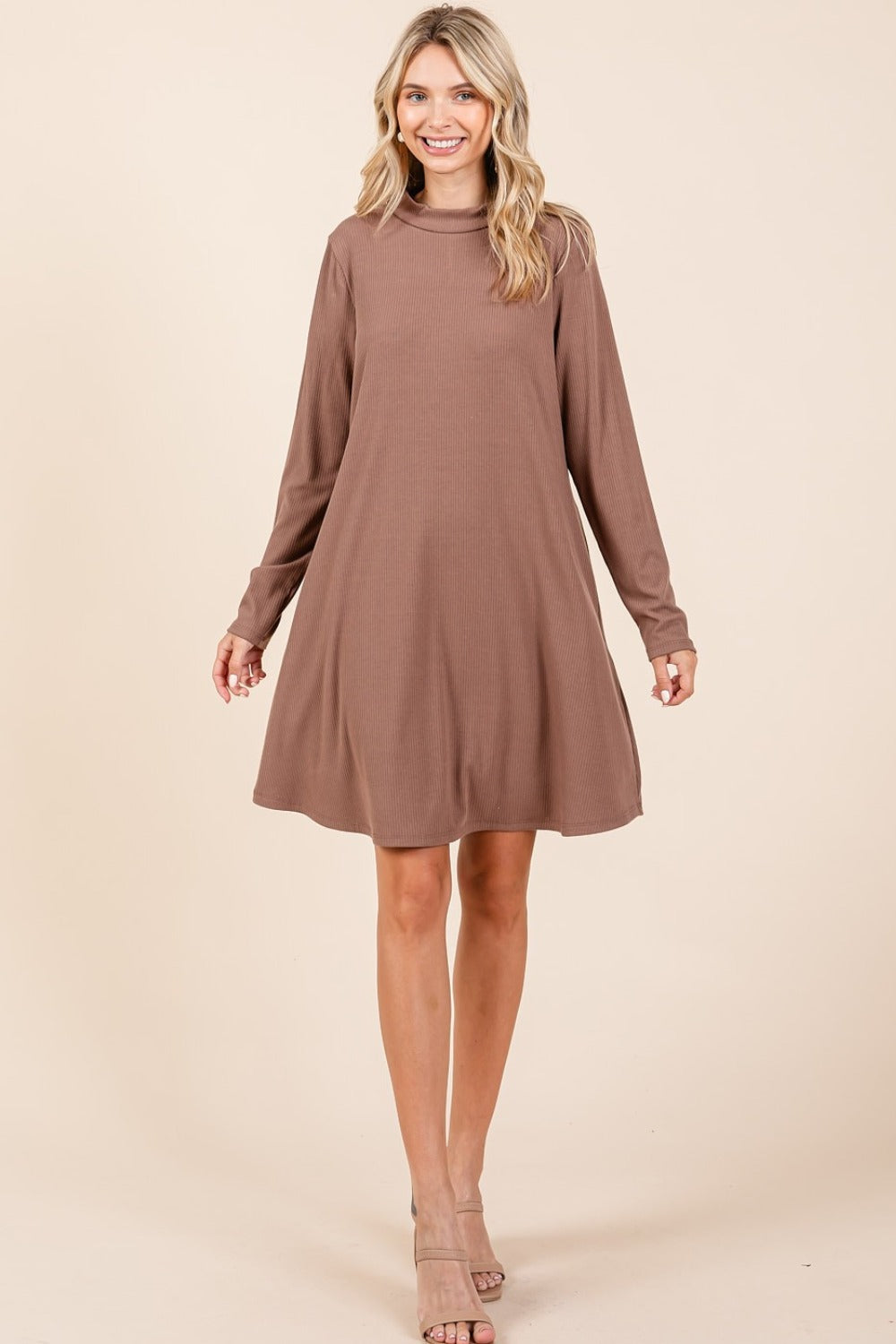 Mittoshop Mock Neck Long Sleeve Dress with Pockets.