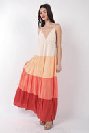 VERY J Color Block Tiered Maxi Cami Dress.