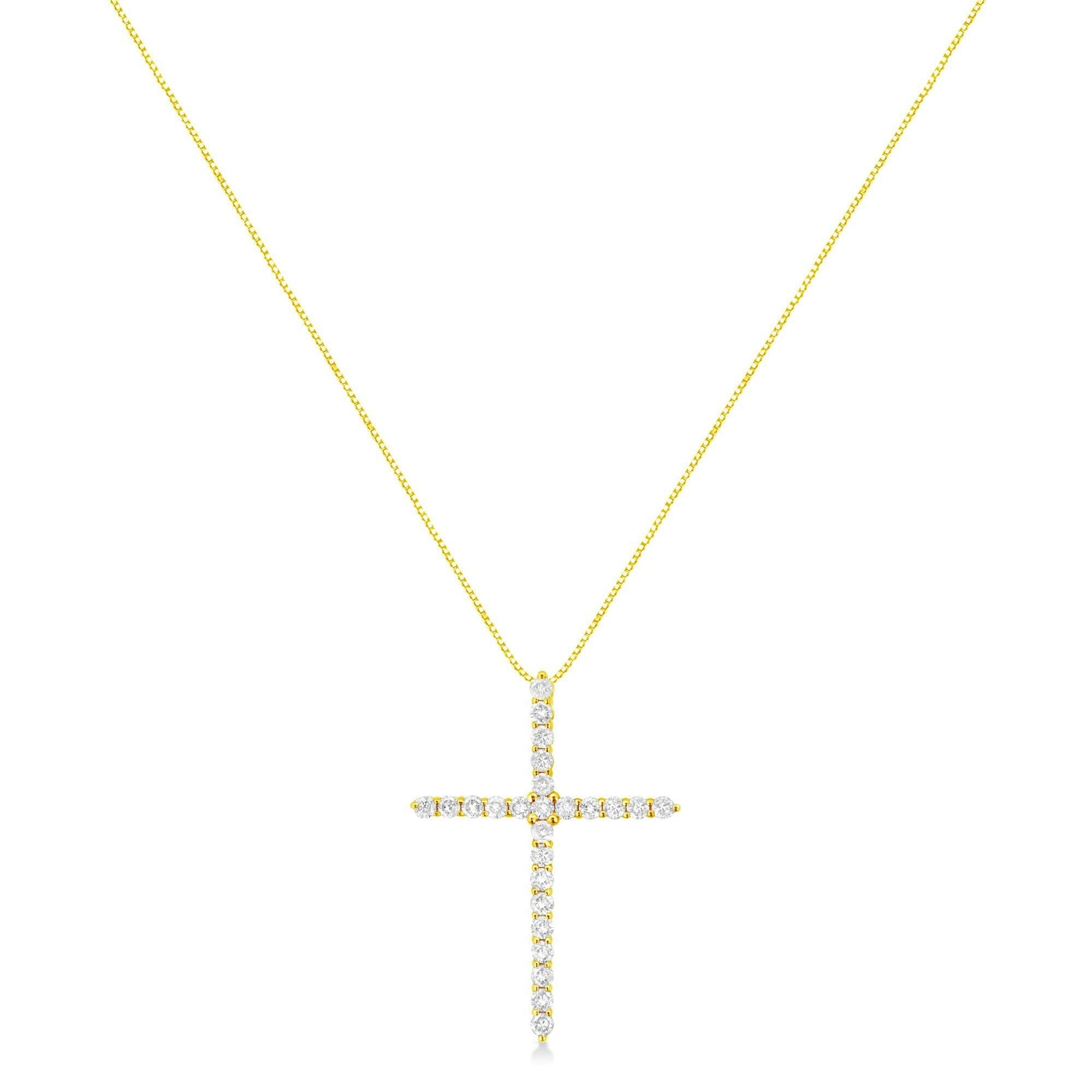 10K Yellow Gold Plated .925 Sterling Silver 2.0 Cttw Round Cut Diamond Cross Pendant Necklace (J-K Color, I1-I2 Clarity)