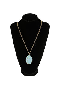 Natural Stone Wrap Oval Pendant Chain Necklace.