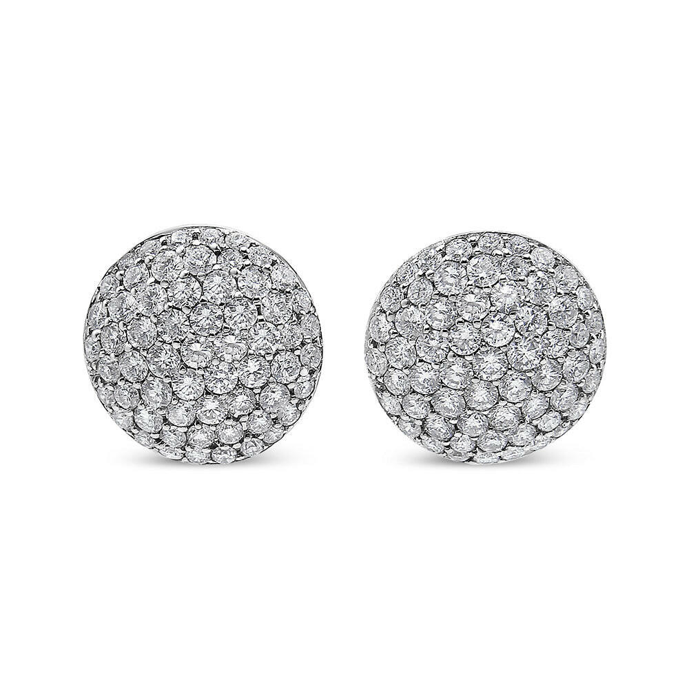 18K White Gold 3 1/2 Cttw Shared Prong Set Diamond Cluster Composite Disc Stud Earrings (F-G Color, VS1-VS2 Clarity).