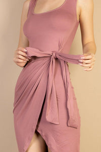 Solid Wrap Front Tie Side Midi Dress (CAPELLA).