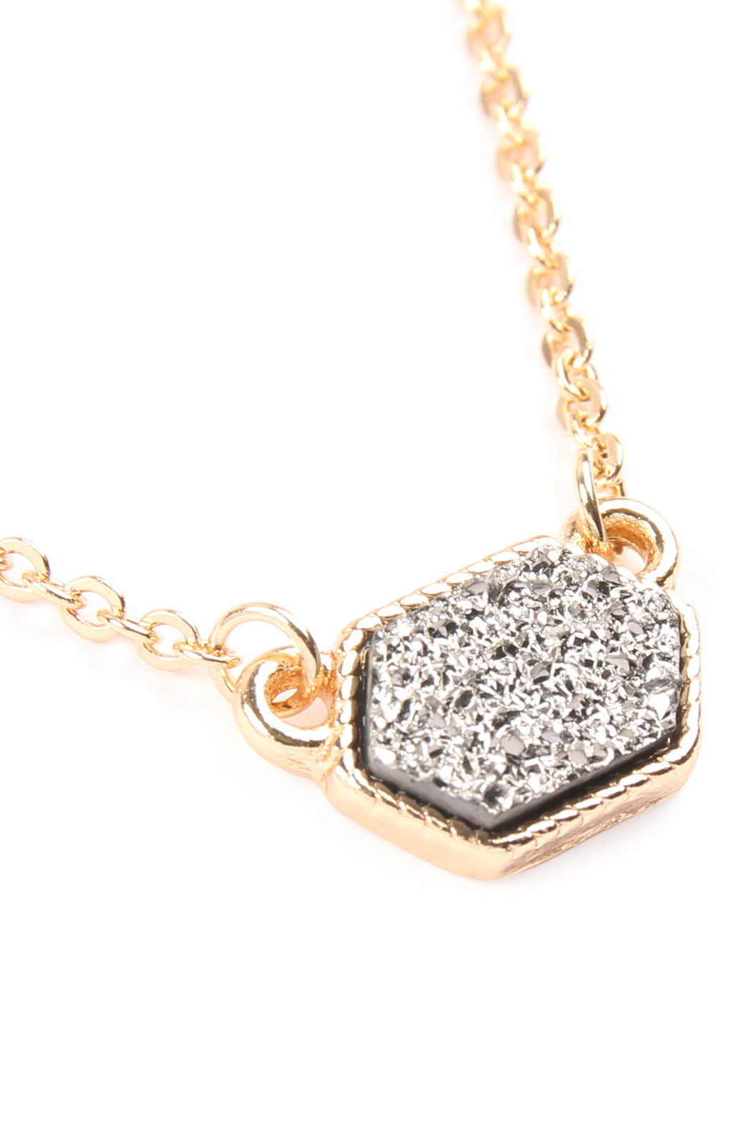 Druzy Hexagon  Necklaces With Stud Earrings