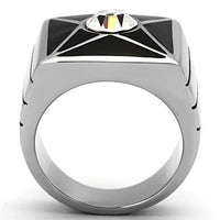 High Polished (No Plating) Stainless Steel Ring With Top Grade Crystal in Clear