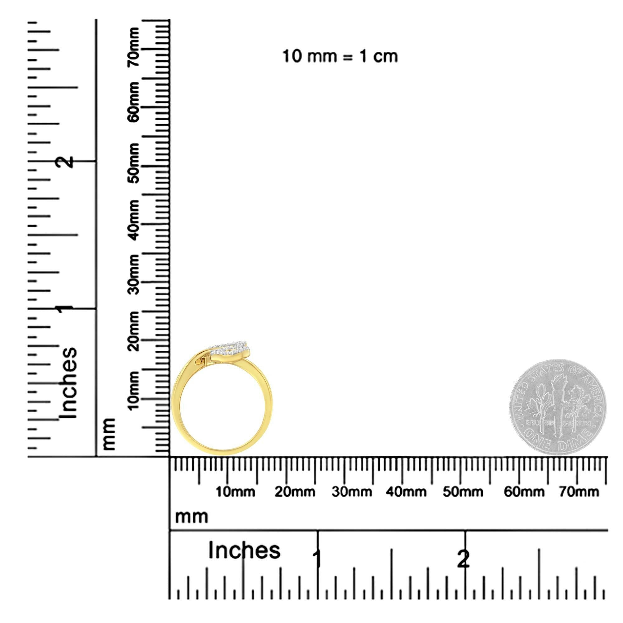 10K Yellow Gold 3/8 Cttw Round and Baguette-Cut Diamond Leaf Cocktail Ring (I-J Color, I1-I2 Clarity).