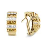 18K Yellow Gold 1 3/4 Cttw Invisible Set Princess Cut Diamond and 2.5mm Yellow Sapphire Huggie Hoop Earrings (F-G Color,.