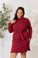 Culture Code Full Size Tie Front Half Zip Long Sleeve Shirt Dress.