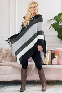 Hdf2099 - Color Block Fringe Poncho.