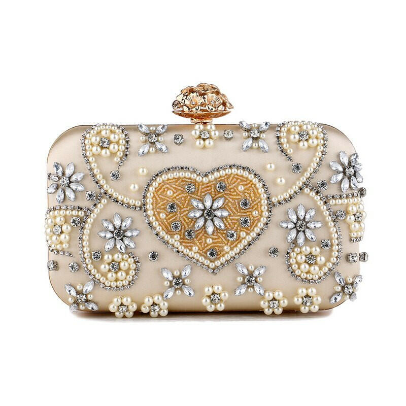 Satin Vintage Women Evening Bags Metal Flower Luxury Diamonds Clutch