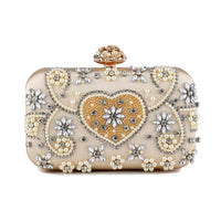 Satin Vintage Women Evening Bags Metal Flower Luxury Diamonds Clutch.