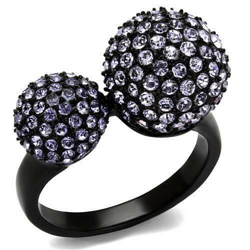 TK2285 IP Black(Ion Plating) Stainless Steel Ring With Top Grade Crystal in Multi Color