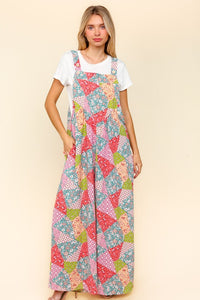 Haptics Full Size Printed Wide Leg Overalls with Side Pockets.