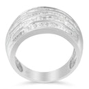 .925 Sterling Silver 1.0 Cttw Baguette-Cut Diamond 6-Row Channel Set Domed Tapered Cocktail Fashion Ring (H-I Color, I2-.