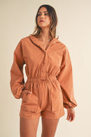 Mable Snap Down Long Sleeve Hooded Romper.