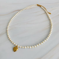 Pearl and Gold Bauble Heart Necklace.