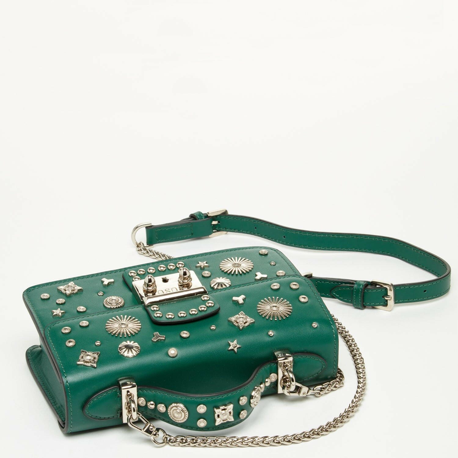 The Hollywood Studded Leather Crossbody Bag Evergreen.