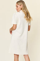 Double Take Full Size Texture Collared Neck Short Sleeve Dress.