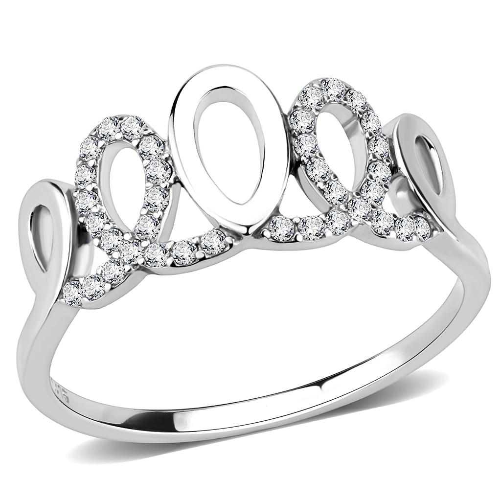 DA258 High Polished (No Plating) Stainless Steel Ring With AAA Grade CZ in Clear