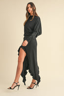 Mable Backless Asymmetric Ruffle Hem Dress.