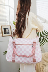 Zenana Checkered Multi-Pocket Travel Bag.