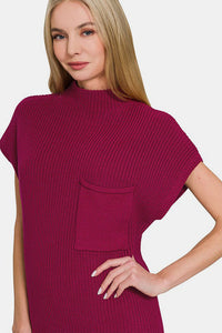 Zenana Mock Neck Short Sleeve Sweater Dress.