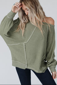 Exposed Seam Single Shoulder Long Sleeve Top.