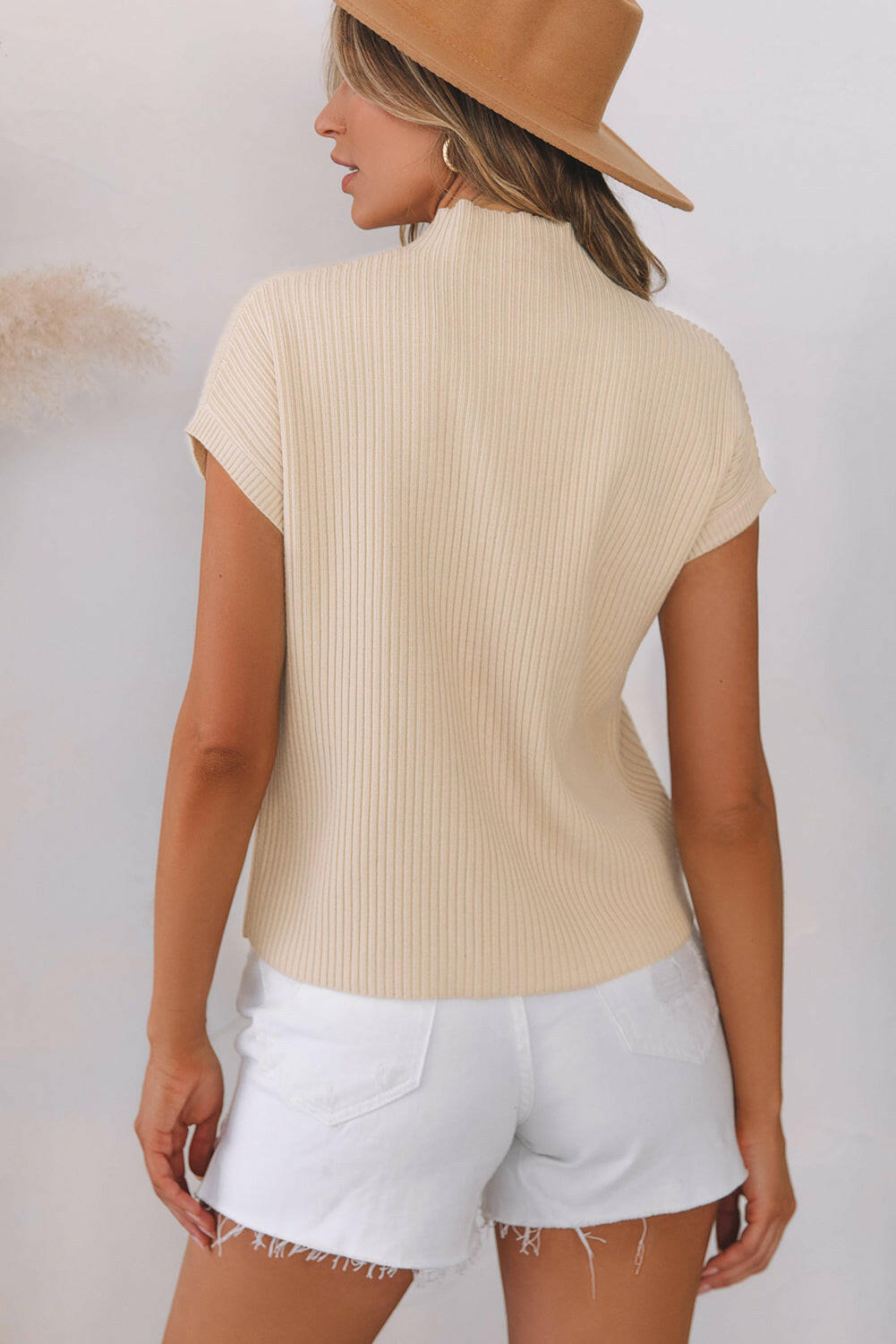 Lindsey Patch Pocket Ribbed Knit Short Sleeve Sweater.