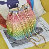 Crystal Bucket Bag for Women Multicolor Rhinestone Beaded Handbag Luxury.