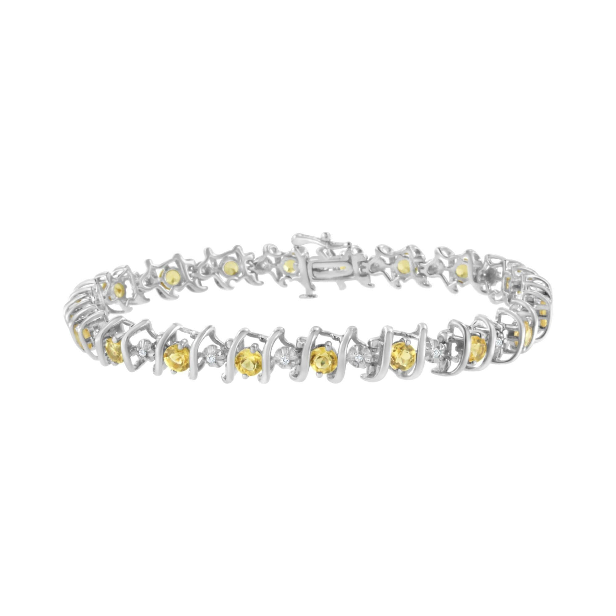 .925 Sterling Silver Lab-Grown Birthstone and 1/6 Cttw Round Diamond Tennis Bracelet (H-I Color, I1-I2 Clarity).