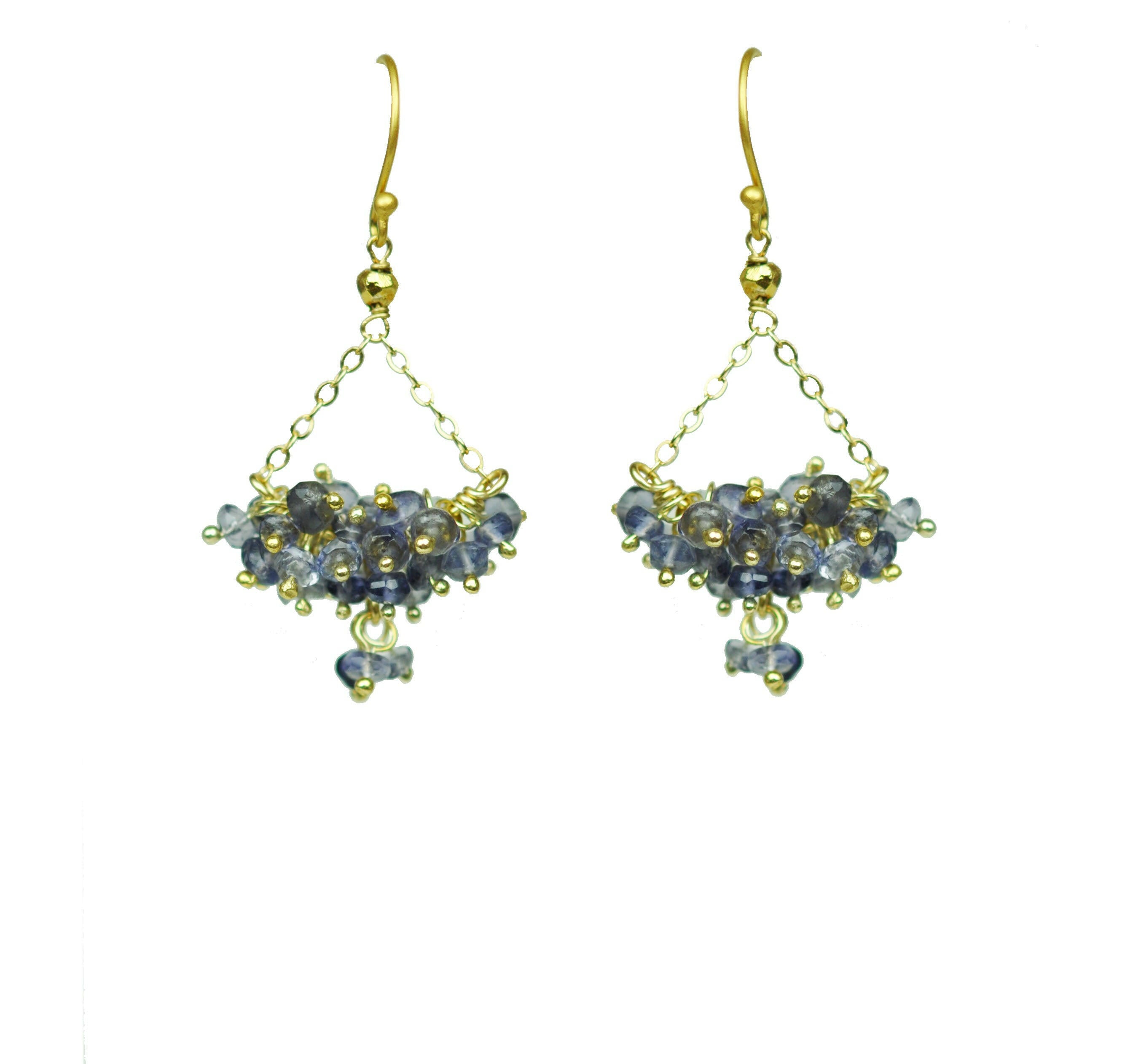 Iolite Cluster Chandelier Earrings