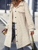 Fuzzy Button Up Long Sleeve Longline Coat.