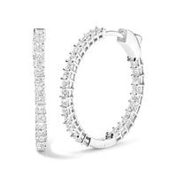 14K White Gold Natural Princess Cut Diamond Inside Out Hoop Earrings (G-H Color, SI2-I1 Clarity).