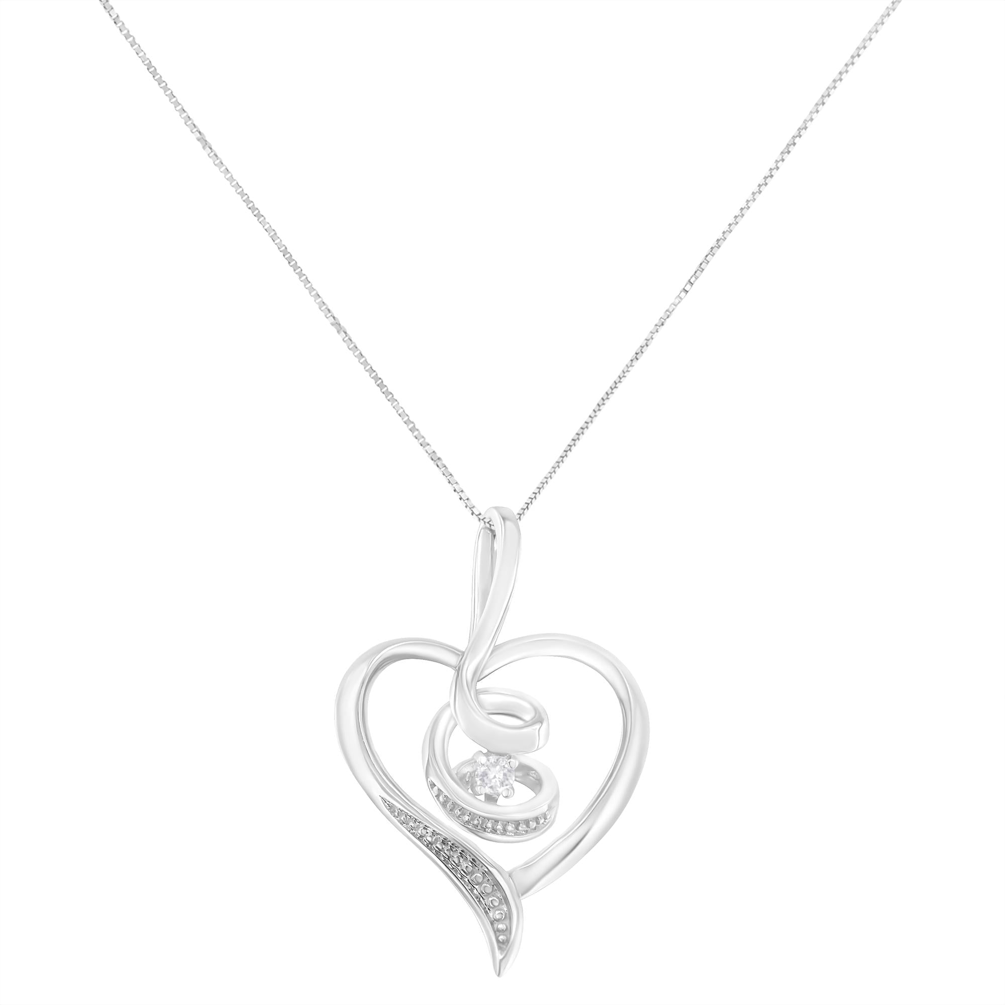 Espira 10K White Gold .03 Cttw Diamond-Accented Round-Cut Diamond Swirl Open Heart 18" Pendant Necklace (I-J Color, I2-I