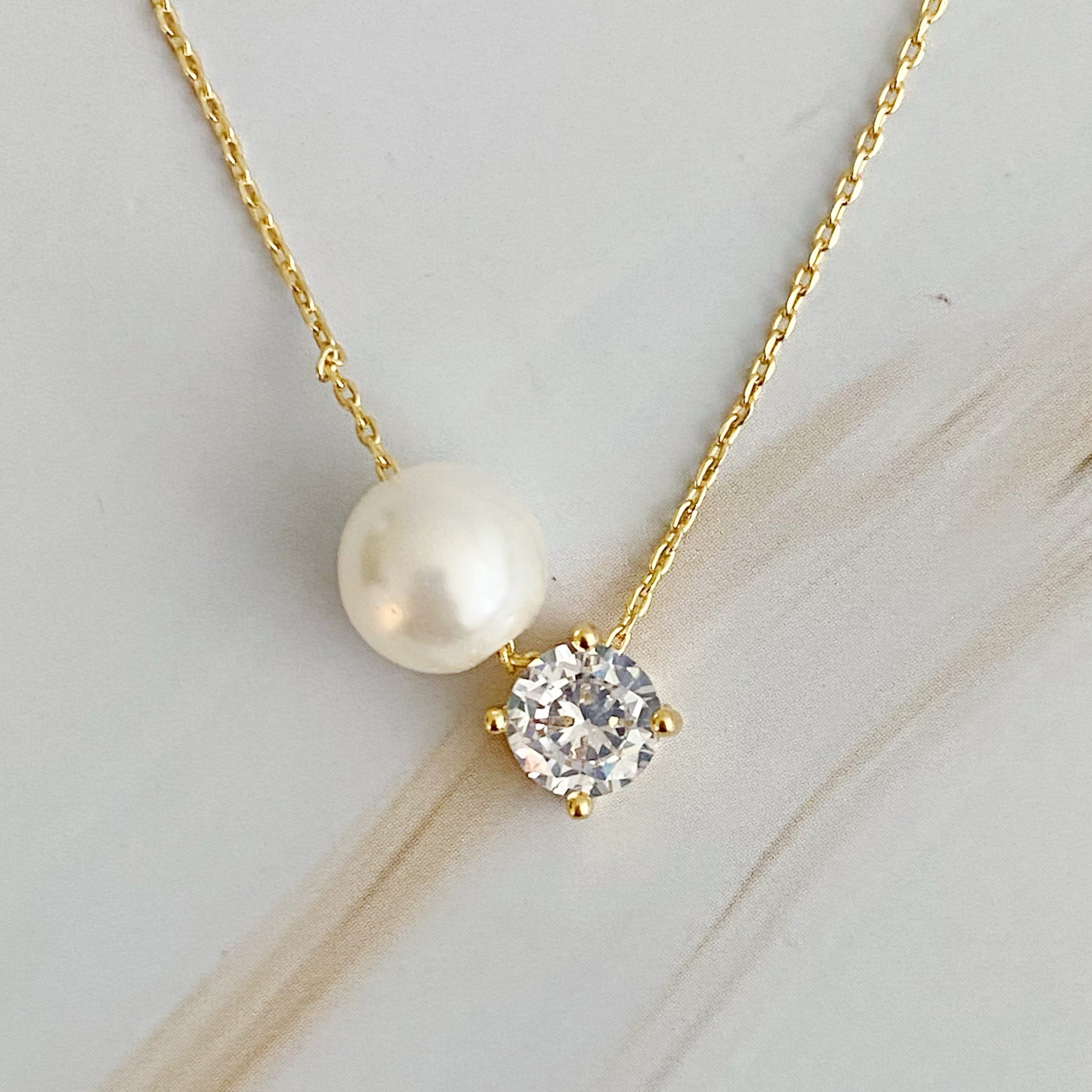 Single Pearl and Diamond Necklace