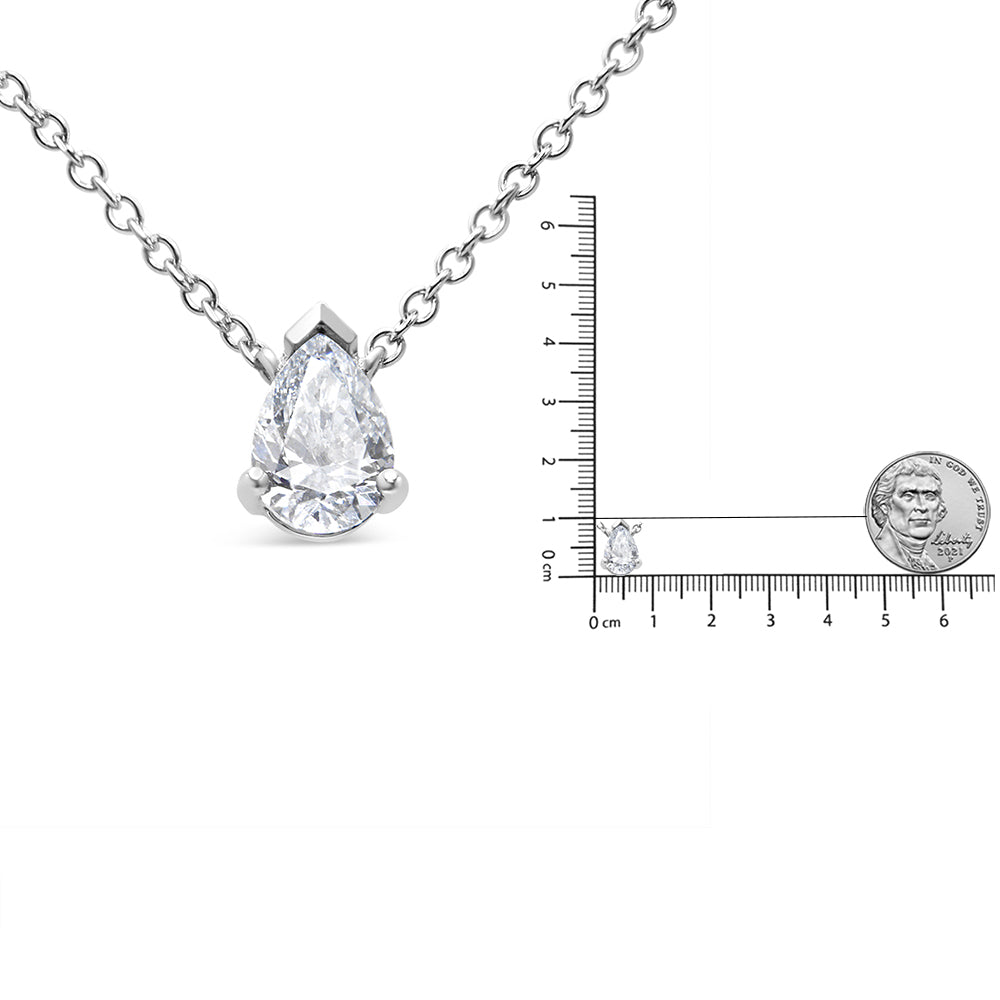 14K White Gold 1/2 Cttw Lab Grown Pear Shape Solitaire Diamond Pendent 18" Necklace (F-G Color, VS2-SI1 Clarity).