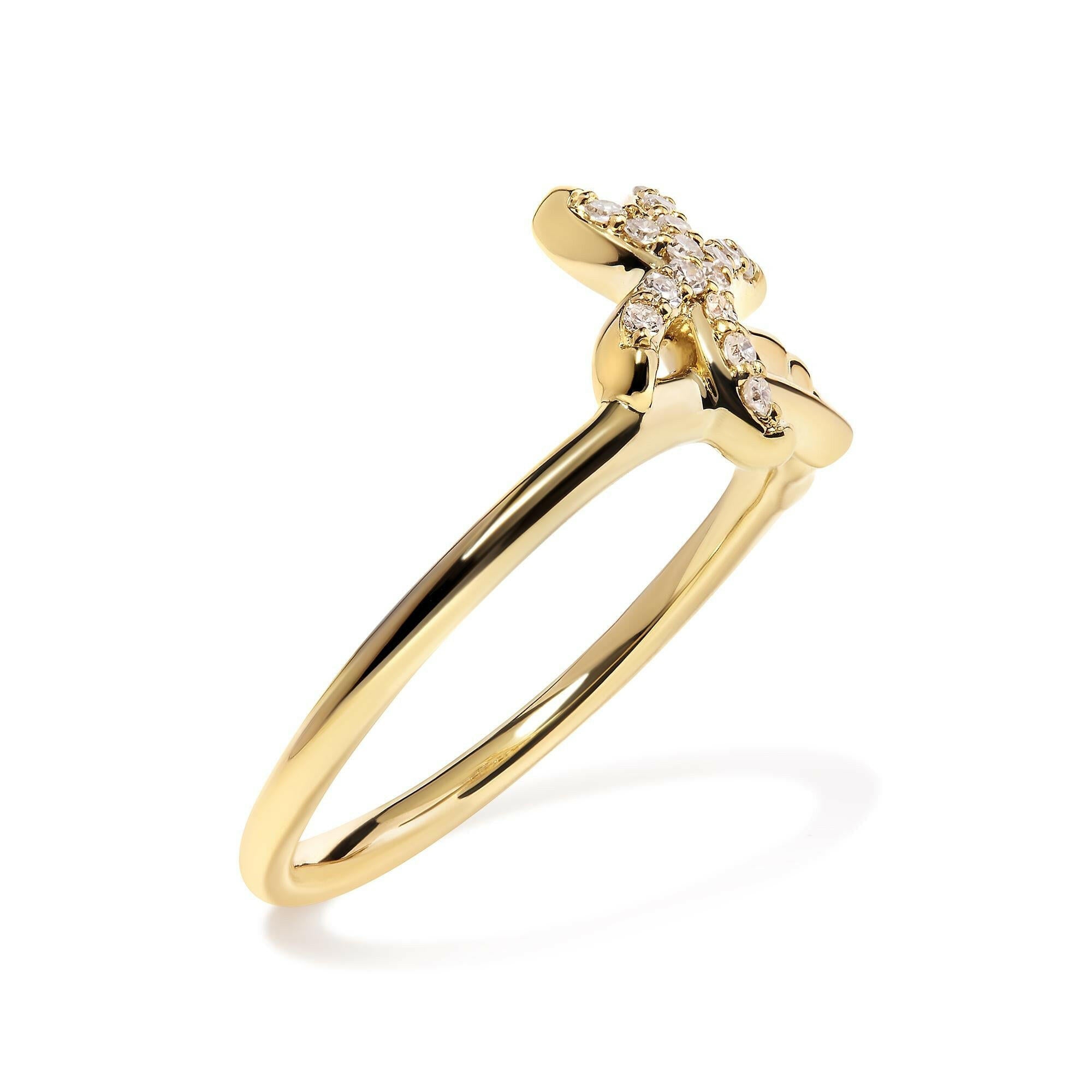 10K Yellow Gold 1/10 Cttw Diamond  Palm Tree Statement Ring (H-I Color, I1-I2 Clarity).