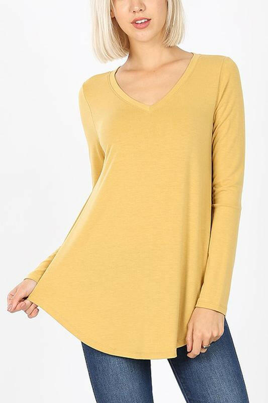 Premium Long Sleeve V-Neck Round Hem Top.