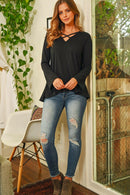 Criss Cross Neck Long Sleeve Hacci Top.