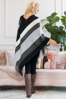 Hdf2099 - Color Block Fringe Poncho.