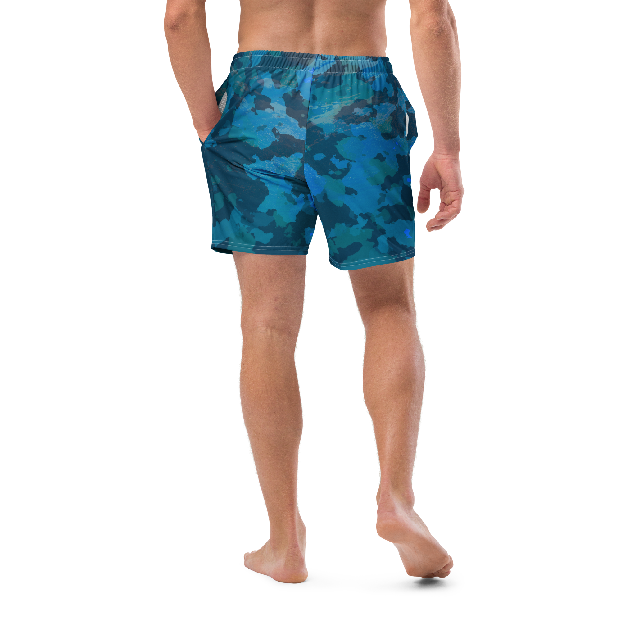 Men's Ocean Camo Recycled Mid-Length UPF 50+ Swim Shorts.