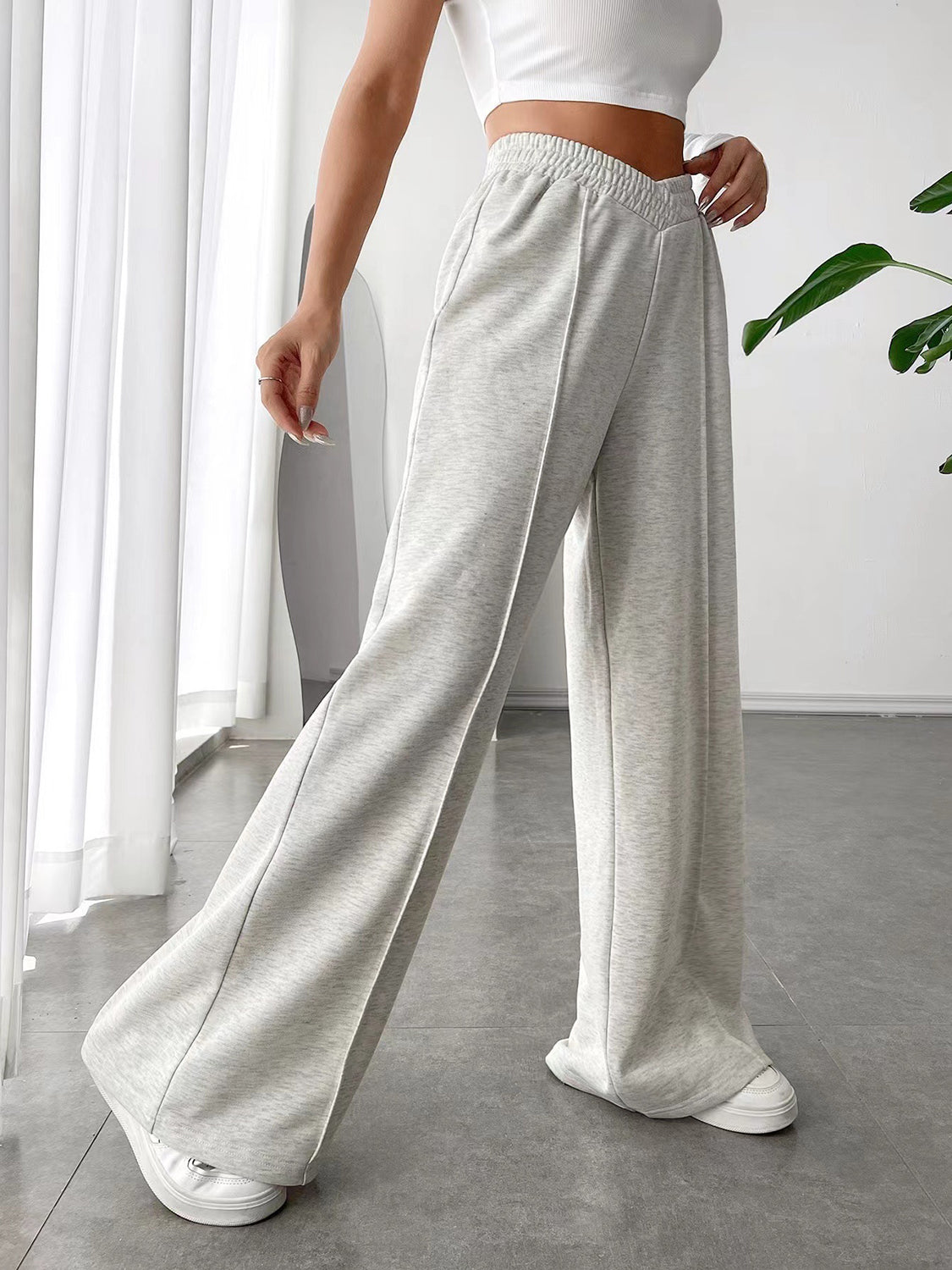 Elastic Waist Wide Leg Pants.