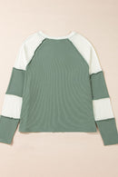 Color Block Round Neck Raglan Sleeve Top.