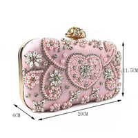 Satin Vintage Women Evening Bags Metal Flower Luxury Diamonds Clutch.