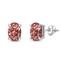 14K White Gold Lab Grown Pink Oval 4 Prong Set Classic Diamond Solitaire Stud Earrings (Pink Color, VS2-SI1 Clarity).