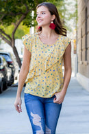 Ruffled Sleeve Novelty Print Top.