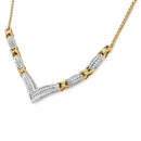 10K Yellow and White Gold 1.0 Cttw Round and Princess Cut Diamond "V" Shape Statement Necklace (I-J Color, I1-I2 Clarity.